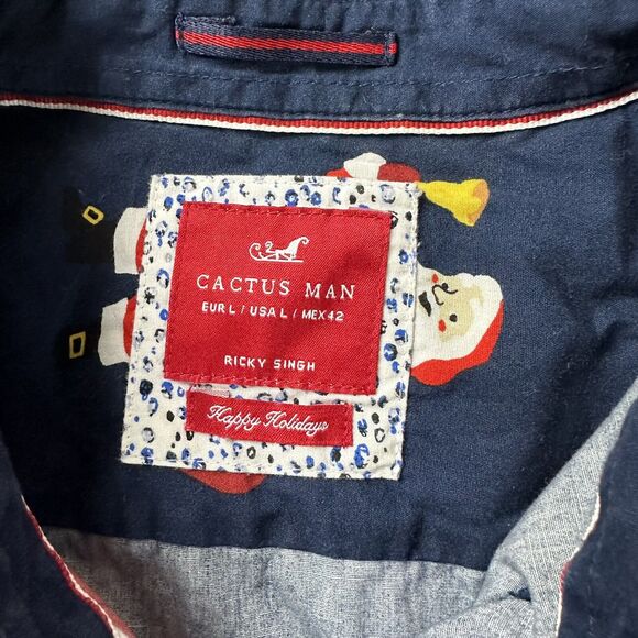 Cactus Man Santa Shirt Men Large Button Up Holiday Ugly Christmas Shirt Funny - Picture 2 of 14